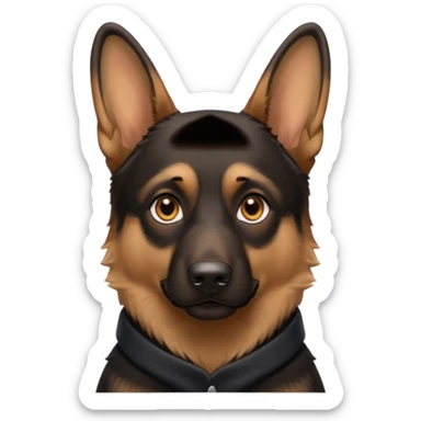 A close-up portrait of a German Shepherd with intense brown eyes and alert ears, against a blurred natural background. High realism, shallow depth of field. sticker
