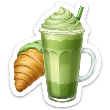 iced matcha latte and a pastry sticker