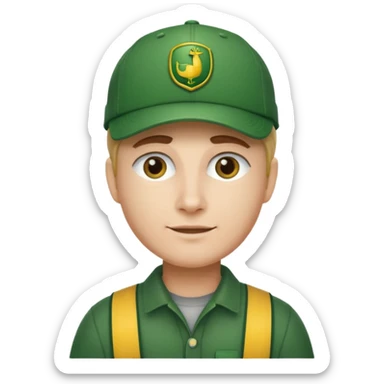 with a John Deere cap on his head and sticker