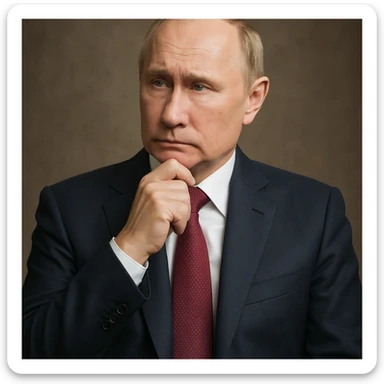 highly realistic photorealistic portrait of Vladimir Putin, looking thoughtful, full upper body visible, centered in the frame sticker