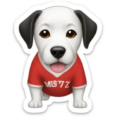 Dog shitszu Black and white wearing a red soccer team t-shirt sticker