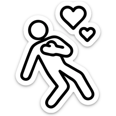 icon showing a person swooning with love, hand on chest, about to fall, clean icon design sticker