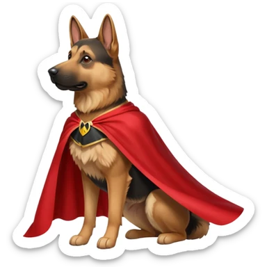 German shepherd with a cape sticker