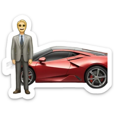 rich man standing near a super car sticker