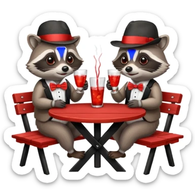 Two raccoons sharing a drink sticker