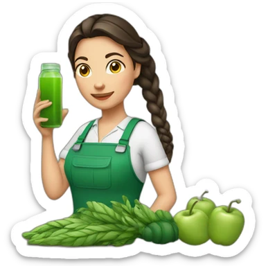 brunette Female farmer with braid and green juice bottle sticker