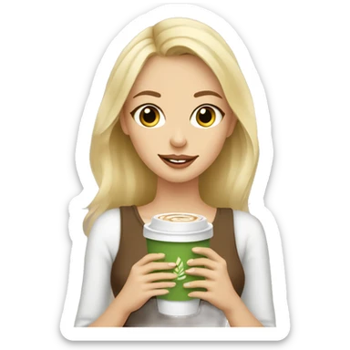 pretty blonde girl with brown eyes holding a matcha latte sticker