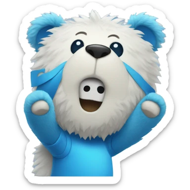 Blue fuzzy bear wearing a gaming shirt waving  sticker
