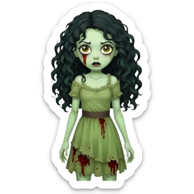 garota zumbi com cabelo cacheado longo oreto sticker