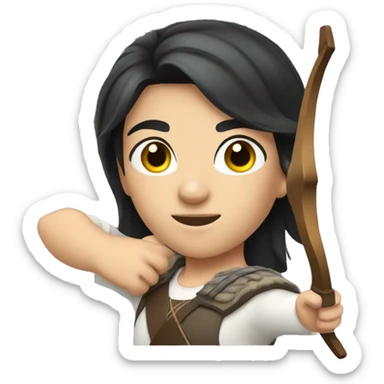 an archer aiming, dark hair, bright skin, sticker