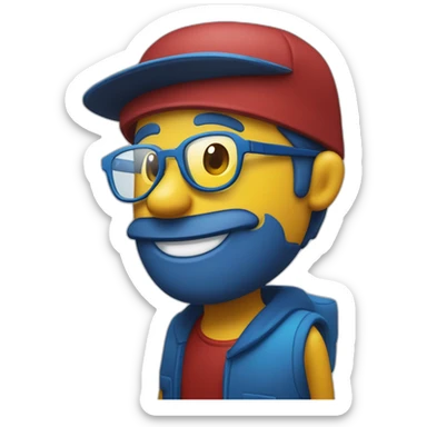 hombre con gafas oscuras sonriendo y con un gorro de color en el siguiente orden: amarillo,azul y rojo sticker