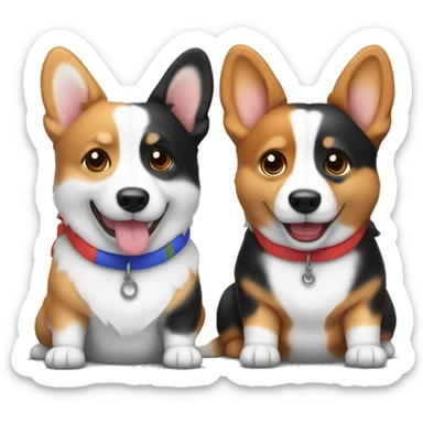 Two hanging tricolor and brandle corgies sticker