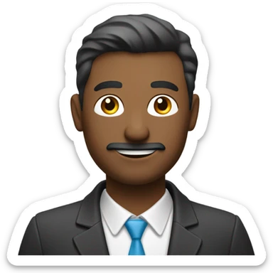 Petit homme de 40 ans techo pro Qui lève les doigts pour le truc du jour.  sticker