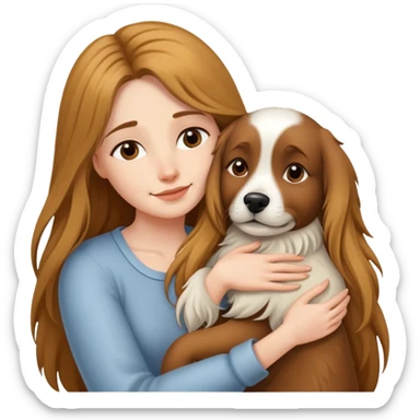 A long-haired woman hugs a dog tightly sticker