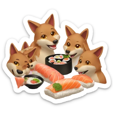 pack of coyotes eating sushi sticker