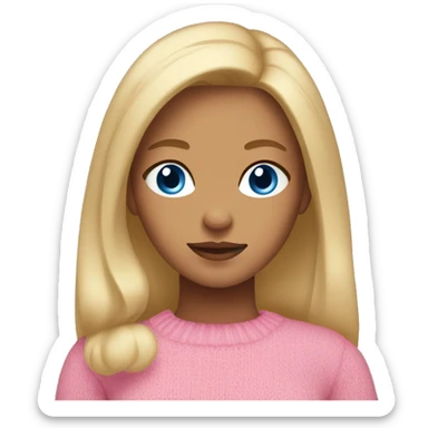 Girl with tan skin and blonde hair, blue eyes and a pink sweater  sticker