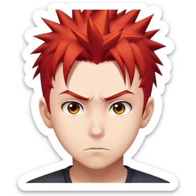 Anime boy with spiky red hair and determined expression sticker