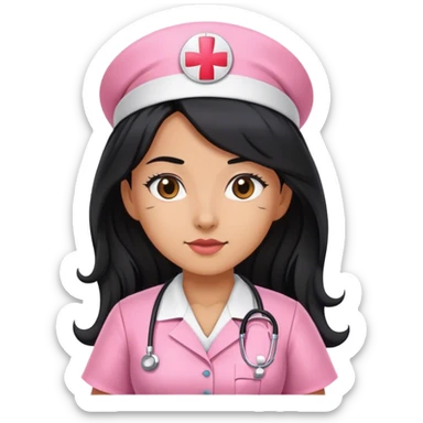 nurse dress pink with black long hair sticker
