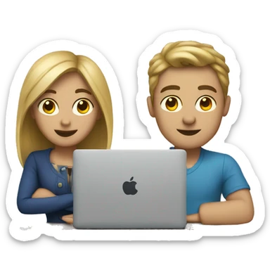 A couple with a MacBook sending emails sticker