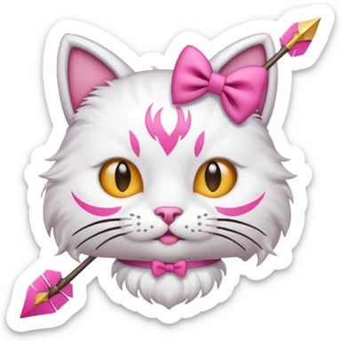 Emoji cat head white emoji with pink bow and arrow sticker
