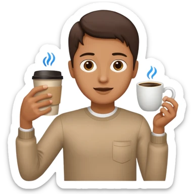 left hand offers a video file, right hand offers a coffee cup, simple, clear, no text sticker