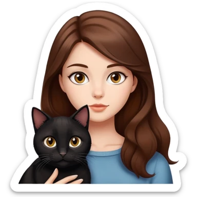 Beautiful girl with brown hair and blac cat sticker