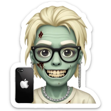 zumbi do iPhone com grillz de diamante, com nudread preto e óculos quadrado sticker