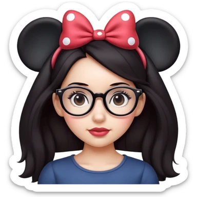 Girl dark hair wearing glasses Minnie mouse ears sticker
