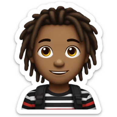 Cute brown skin boy with red and black striped colored dreads wearing a black shirt not smiling sticker