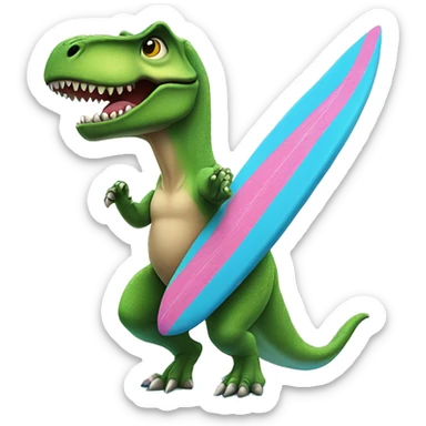 T-Rex wearing a tutu on a surfboard. sticker