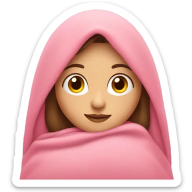 Brunette caucasian woman cuddled in a big pink blanket sticker