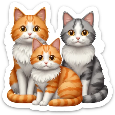 a fluffy grey and white cat sitting with 2 other cats sticker