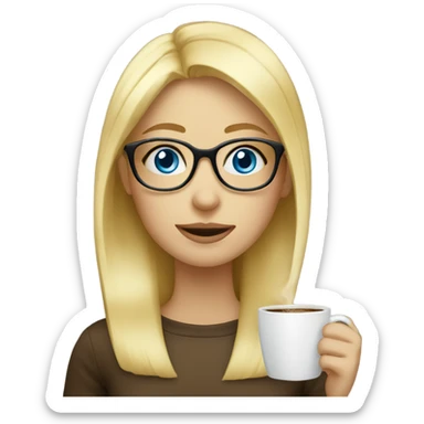 Blond girl with blue eyes and glasses drinking coffee  sticker