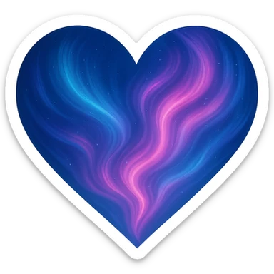 heart with a swirling aurora effect, digital illustration, no background, more blue and pink sticker