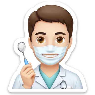 a dentist with white powder sticker