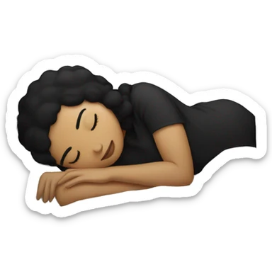 Sleeping woman with light skin and black hair laying on pillow in large bed with black covers cozy sticker