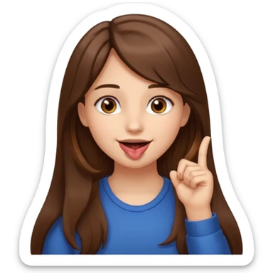Emoji Fille cheveux long et brun yeux brun avec un doigt dans la bouche et sa mains un peut lancer et quel elle sourit  sticker