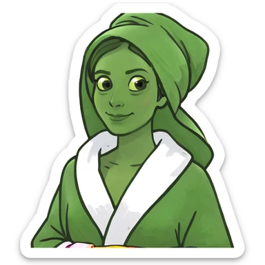 woman with a towel on the head sticker