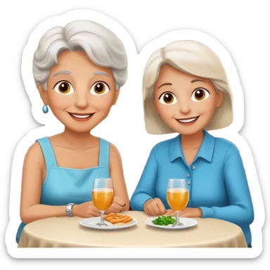conversación dentro de un restaurant  dos personas y una de las persoans sea una abuela y el otro un adulto de 27 años sticker