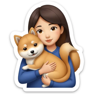 Asian girl hug a shiba sticker