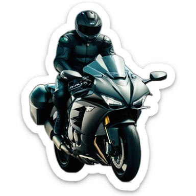 Man on Kawasaki ninja H2 full black with cigare sticker