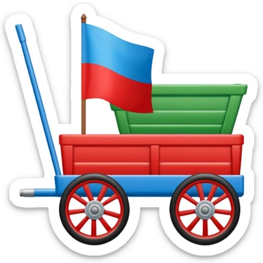 Un emoji drapeau rectangulaire avec la moitié du haut en bleu et l’autre moitié du bas en vert avec une roue de roulotte rouge au centre assez grande que la roue  sticker