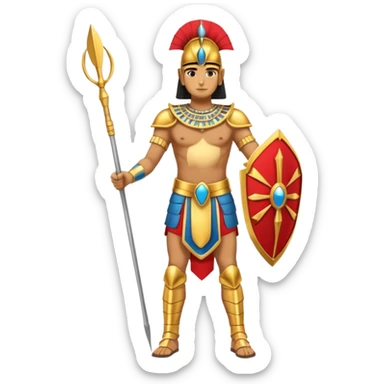 fullbody egyptian ancient soldier with spear and golden armor, only gold colors, no red or blue sticker