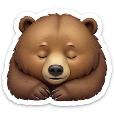 Meme-Worthy Cute Sleeping Grizzly Bear Portrait Emoji, Head resting peacefully with a contented smile, showcasing a massive, robust build and a luxuriously soft deep brown fur, eyes shut in a serene, restful nap, Simplified yet hilariously adorable features, highly detailed, glowing with a soft, drowsy light, high shine, relaxed and utterly lovable, stylized with an air of playful laziness, bright and heartwarming, soft glowing outline, capturing the essence of a comically sleepy grizzly, so meme-worthy it feels like it could instantly become the next viral sensation of adorable slumber! sticker