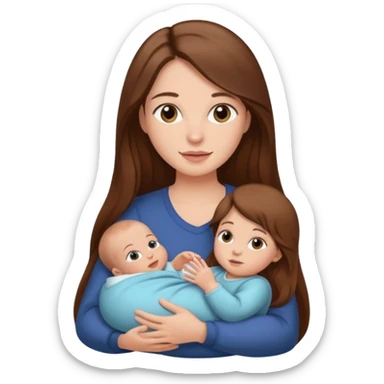 "Woman with long brown hair and fair skin holding a baby with fair skin."
 sticker