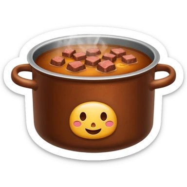 beef stock in a pot, rich brown broth, steam rising, simple emoji style sticker