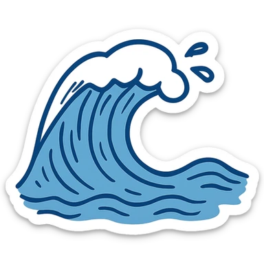 Notion style hand drawn doodle of a stylized ocean wave in blue sticker