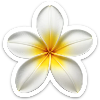 plumeria flower with five white petals and yellow center sticker
