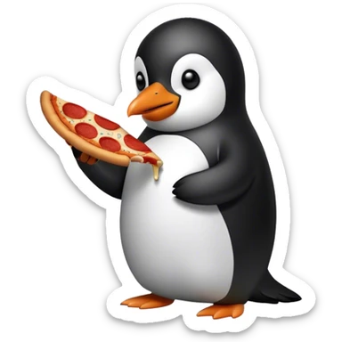 Penguin eating pepperoni pizza  sticker