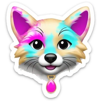 Tie dye beige gray fox in pink cyan magenta black gold jewellery sticker